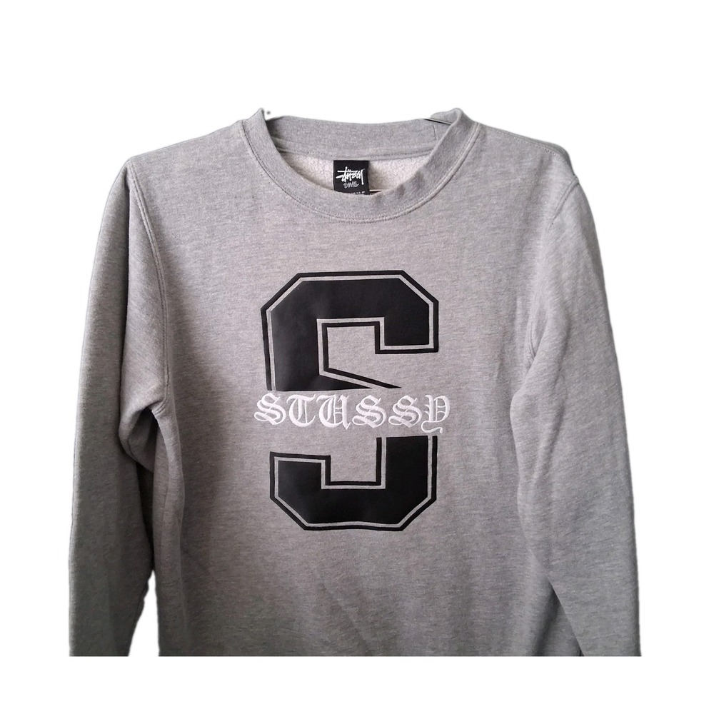 Stussy Sweatshirt Men's Small Gray Big S  Logo Y2K 2000s Grunge  Made in USA